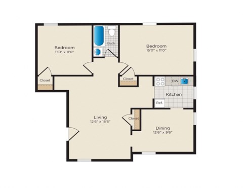 a floor plan of an apartment with a bedroom and a living room